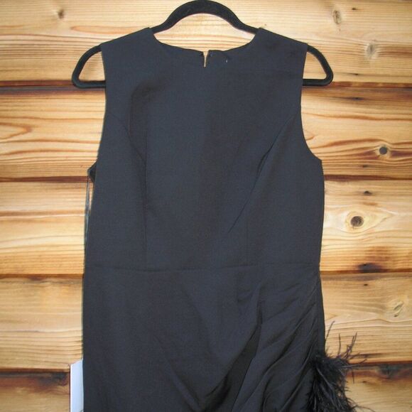 MAC DUGGAL 11626 Black Sleeveless Faux Wrap Dress with Feather Detail - Picture 7 of 12